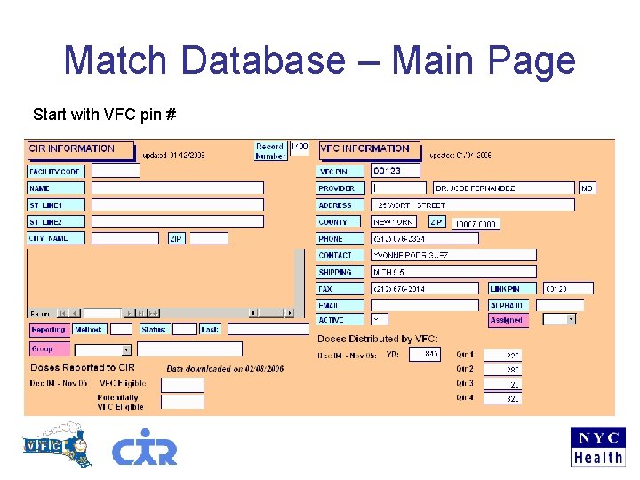 Match Database – Main Page Start with VFC pin # 