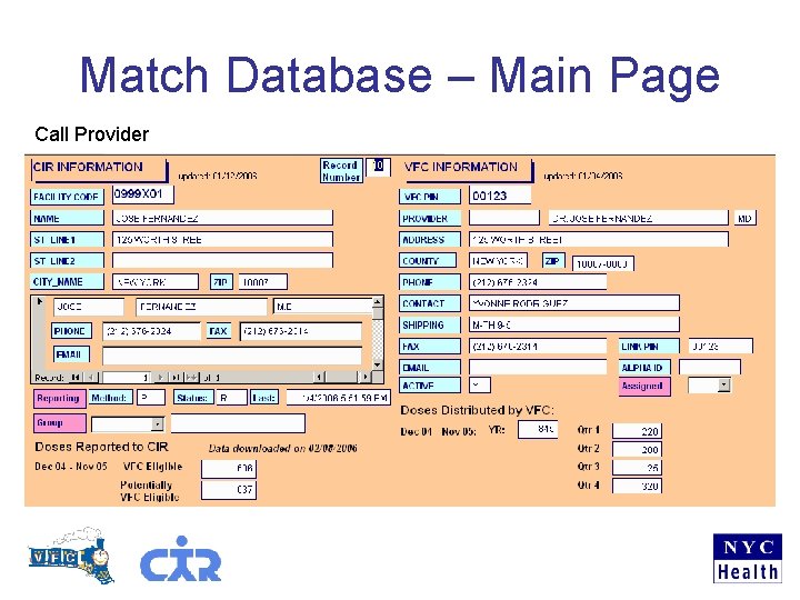 Match Database – Main Page Call Provider 