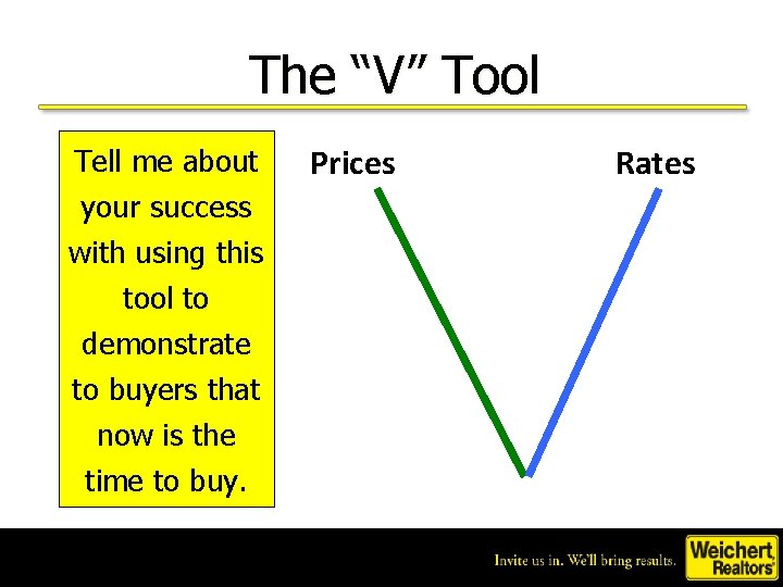 The “V” Tool Tell me about your success with using this tool to demonstrate