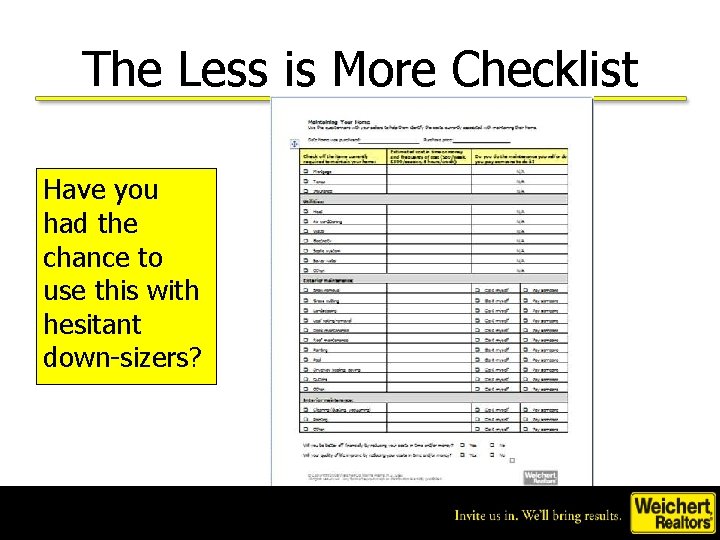 The Less is More Checklist Have you had the chance to use this with