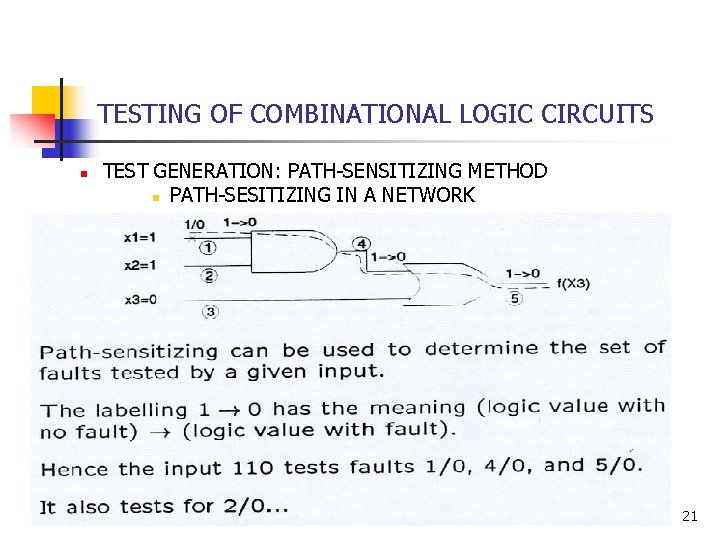 TESTING OF COMBINATIONAL LOGIC CIRCUITS n TEST GENERATION: PATH-SENSITIZING METHOD n PATH-SESITIZING IN A TESTING OF COMBINATIONAL LOGIC CIRCUITS n TEST GENERATION: PATH-SENSITIZING METHOD n PATH-SESITIZING IN A
