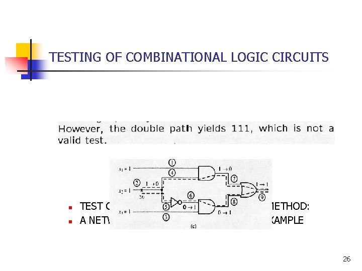 TESTING OF COMBINATIONAL LOGIC CIRCUITS n n TEST GENERATION - PATH-SENSITIZING METHOD: A NETWORK TESTING OF COMBINATIONAL LOGIC CIRCUITS n n TEST GENERATION - PATH-SENSITIZING METHOD: A NETWORK