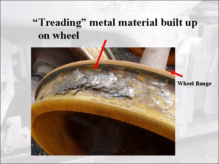 “Treading” metal material built up on wheel Wheel flange “Treading” metal material built up on wheel Wheel flange