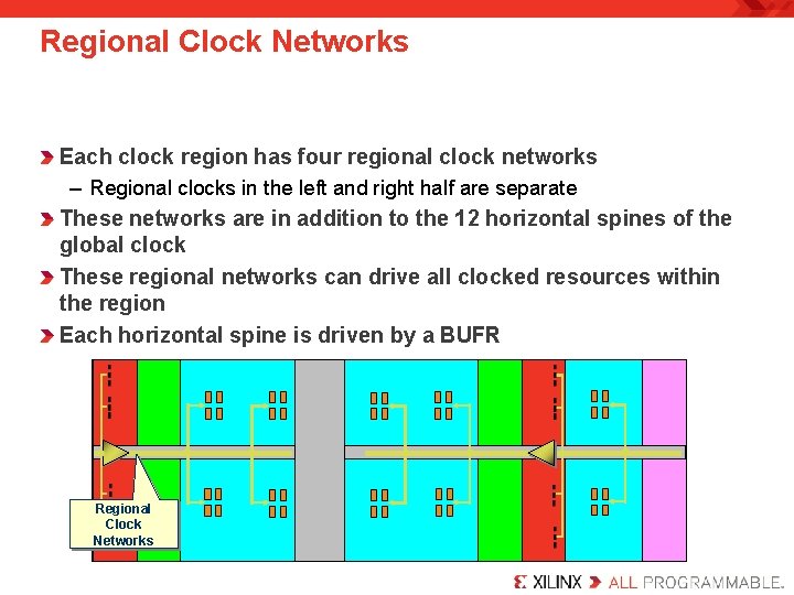 Regional Clock Networks Each clock region has four regional clock networks – Regional clocks