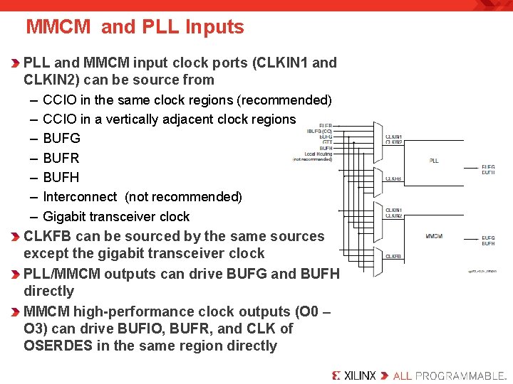 MMCM and PLL Inputs PLL and MMCM input clock ports (CLKIN 1 and CLKIN