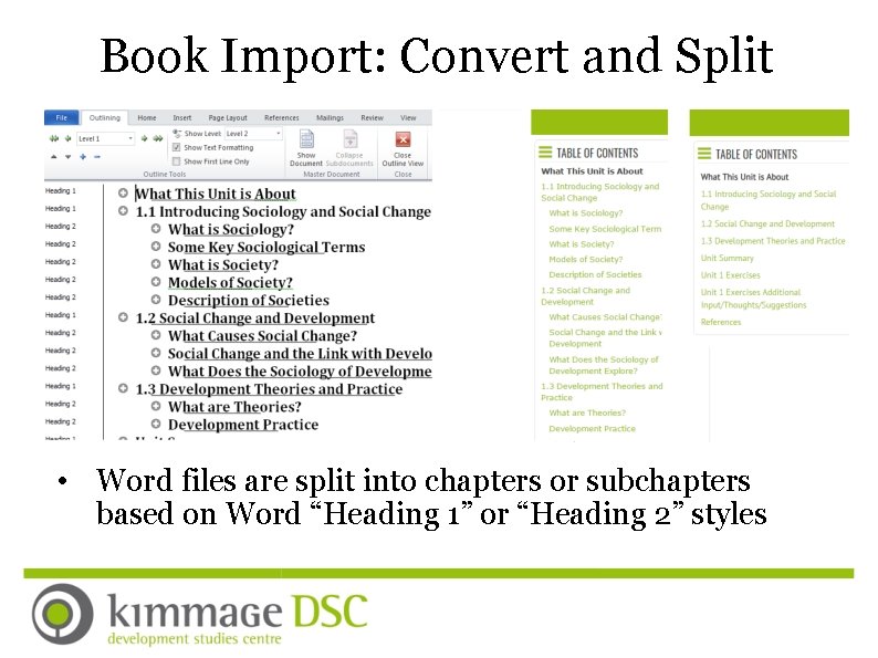 Book Import: Convert and Split • Word files are split into chapters or subchapters