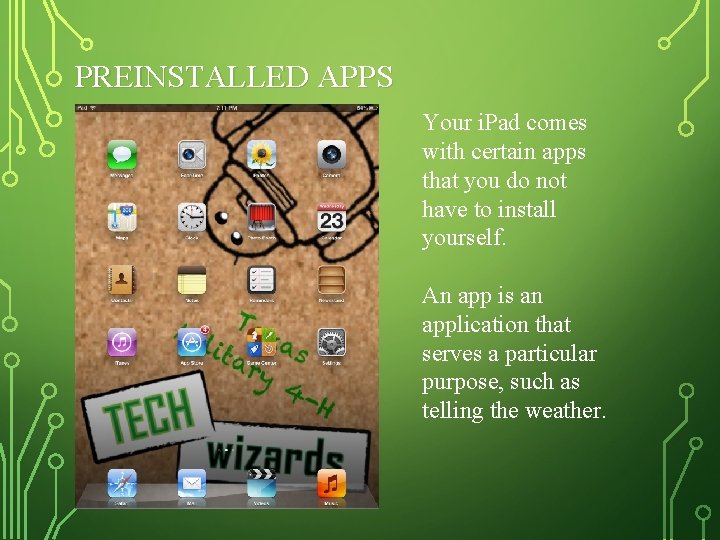 PREINSTALLED APPS Your i. Pad comes with certain apps that you do not have