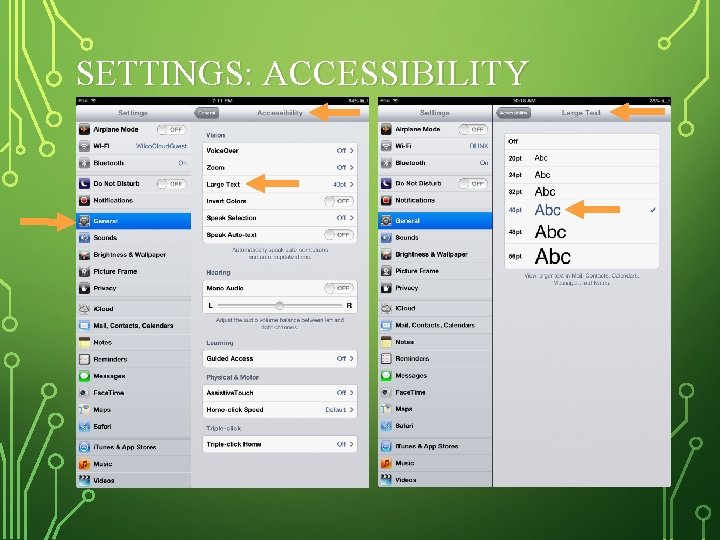 SETTINGS: ACCESSIBILITY 