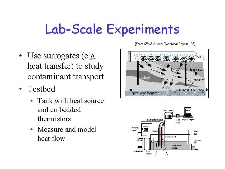 Lab-Scale Experiments [From CENS Annual Technical Report, 03] • Use surrogates (e. g. heat