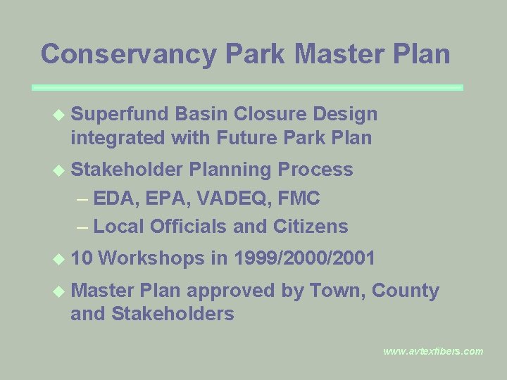 Conservancy Park Master Plan u Superfund Basin Closure Design integrated with Future Park Plan