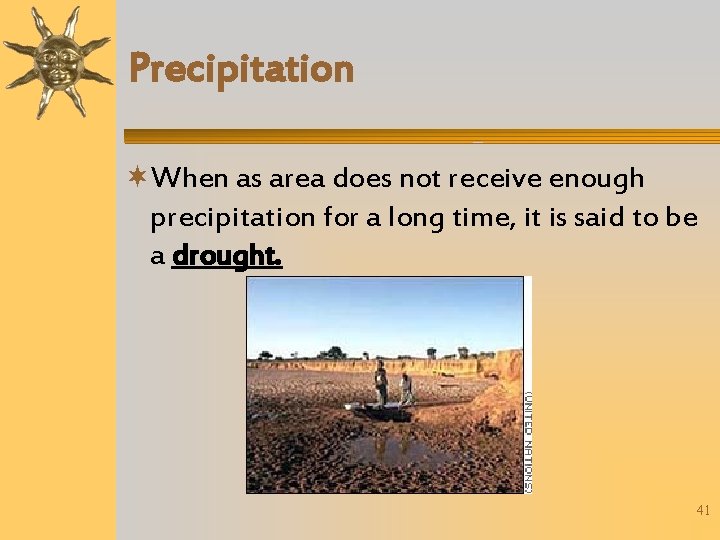 Precipitation When as area does not receive enough precipitation for a long time, it