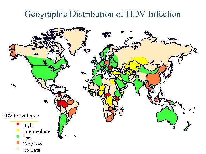 Geographic Distribution of HDV Infection Taiwan Pacific Islands HDV Prevalence High Intermediate Low Very