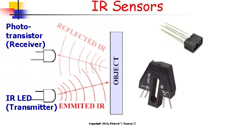 IR Sensors Phototransistor (Receiver) IR LED (Transmitter) Copyright 2016, Richard T. Vannoy II 