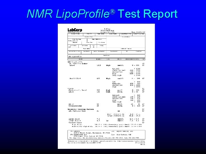 NMR Lipo. Profile Test Report 