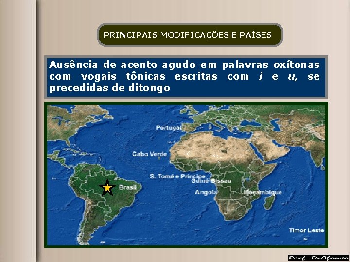 PRINCIPAIS MODIFICAÇÕES E PAÍSES Ausência de acento agudo em palavras oxítonas com vogais tônicas