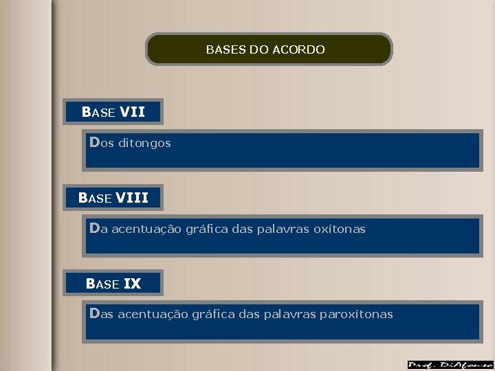 BASES DO ACORDO BASE VII Dos ditongos BASE VIII Da acentuação gráfica das palavras