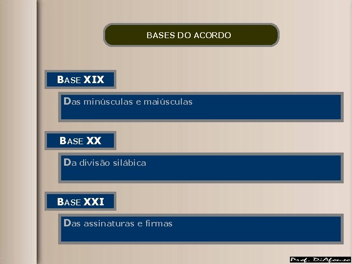 BASES DO ACORDO BASE XIX Das minúsculas e maiúsculas BASE XX Da divisão silábica