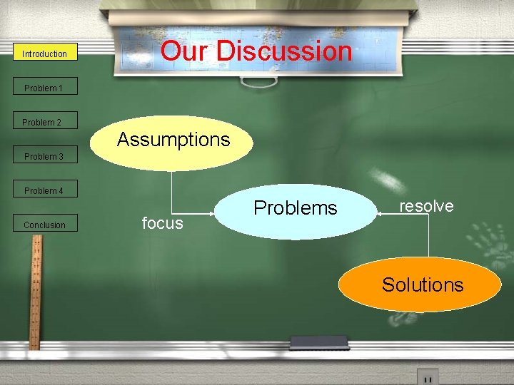 Introduction Our Discussion Problem 1 Problem 2 Assumptions Problem 3 Problem 4 Conclusion focus