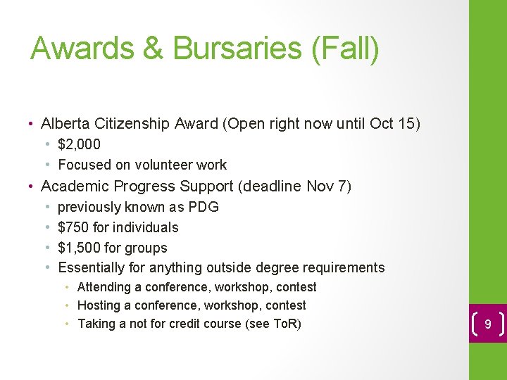 Awards & Bursaries (Fall) • Alberta Citizenship Award (Open right now until Oct 15)