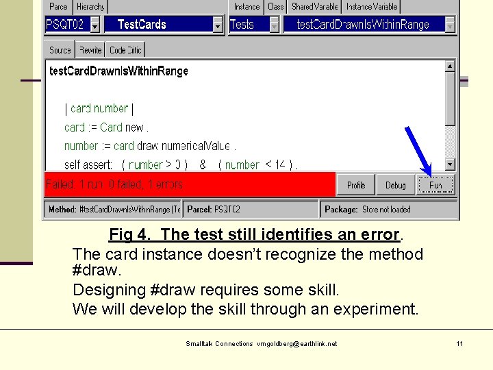 Fig 4. The test still identifies an error. The card instance doesn’t recognize the