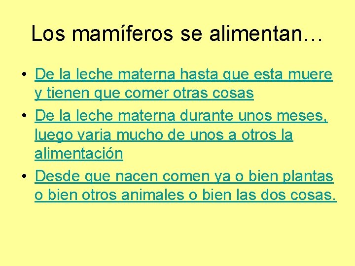 Los mamíferos se alimentan… • De la leche materna hasta que esta muere y