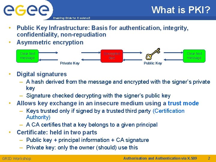 What is PKI? Enabling Grids for E-scienc. E • Public Key Infrastructure: Basis for