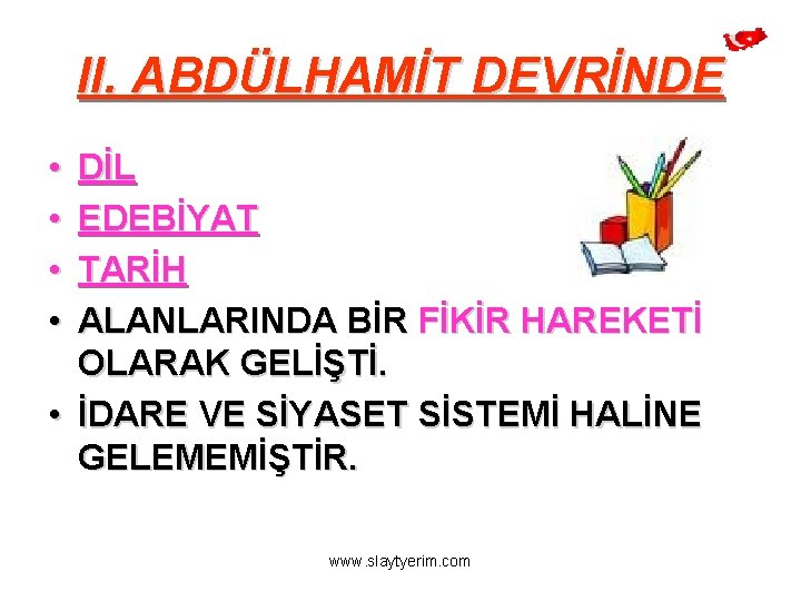 II. ABDÜLHAMİT DEVRİNDE • • DİL EDEBİYAT TARİH ALANLARINDA BİR FİKİR HAREKETİ OLARAK GELİŞTİ.