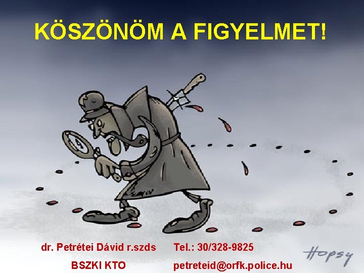 KÖSZÖNÖM A FIGYELMET! dr. Petrétei Dávid r. szds BSZKI KTO Tel. : 30/328 -9825