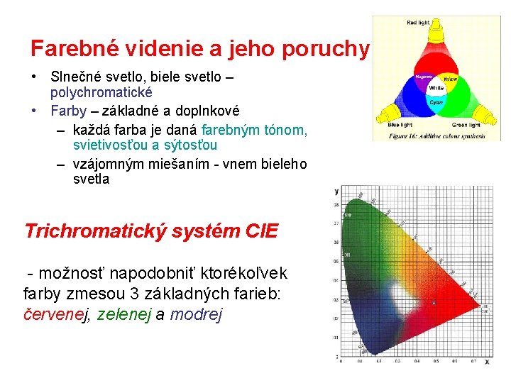 Farebné videnie a jeho poruchy • Slnečné svetlo, biele svetlo – polychromatické • Farby