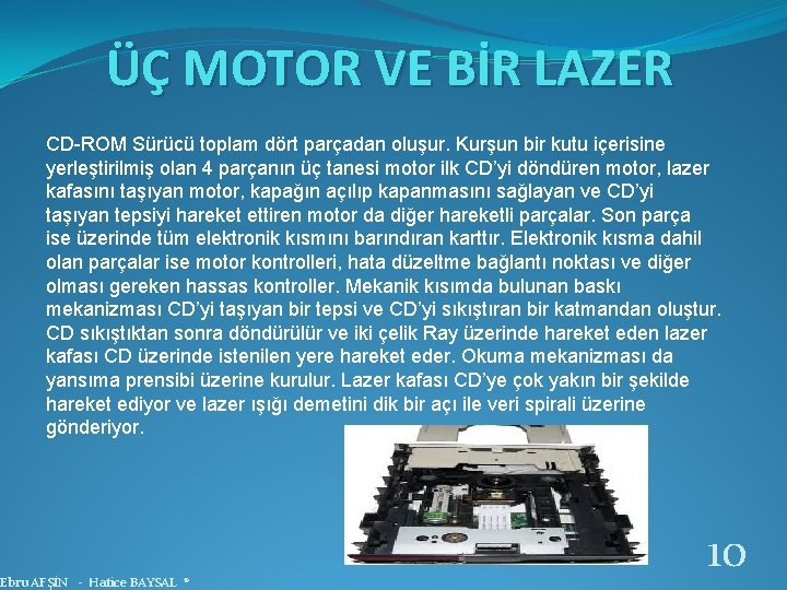 ÜÇ MOTOR VE BİR LAZER CD-ROM Sürücü toplam dört parçadan oluşur. Kurşun bir kutu