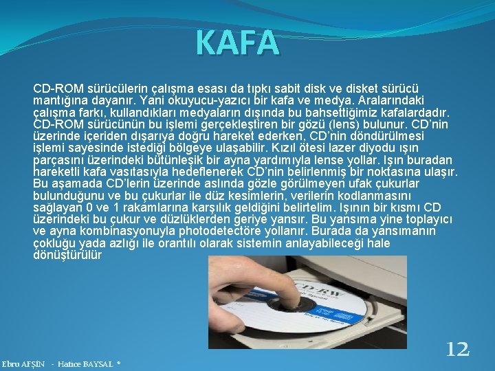 KAFA CD-ROM sürücülerin çalışma esası da tıpkı sabit disk ve disket sürücü mantığına dayanır.