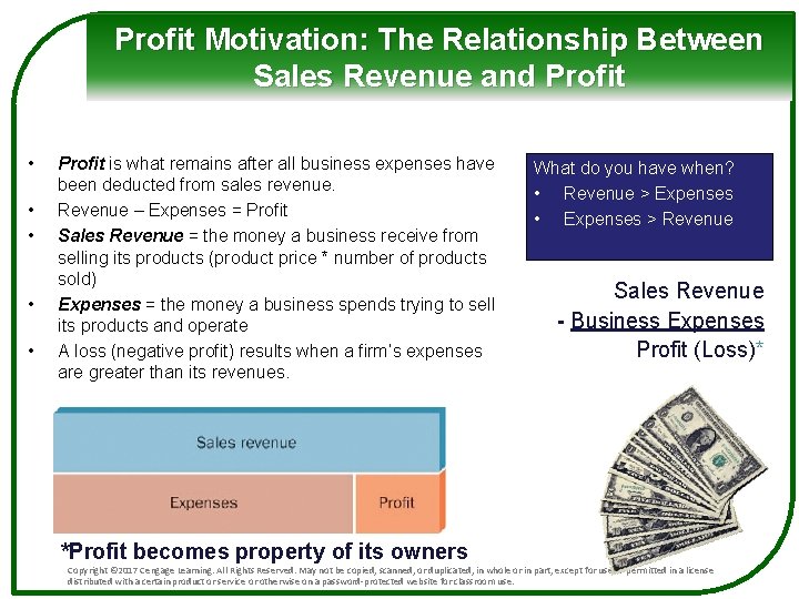Profit Motivation: The Relationship Between Sales Revenue and Profit • • • Profit is