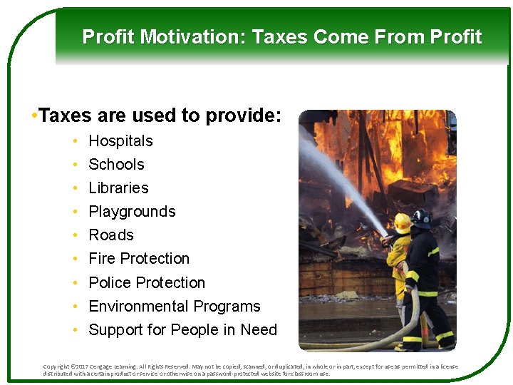 Profit Motivation: Taxes Come From Profit • Taxes are used to provide: • •