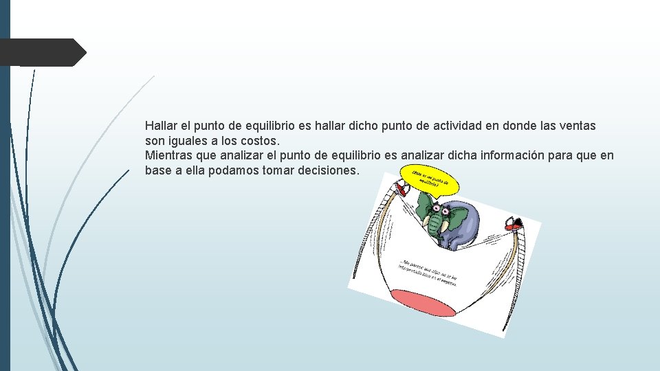 Hallar el punto de equilibrio es hallar dicho punto de actividad en donde las