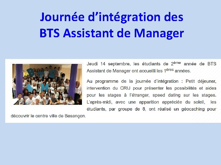 Journée d’intégration des BTS Assistant de Manager 