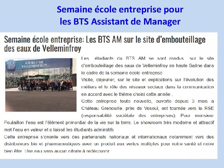 Semaine école entreprise pour les BTS Assistant de Manager 