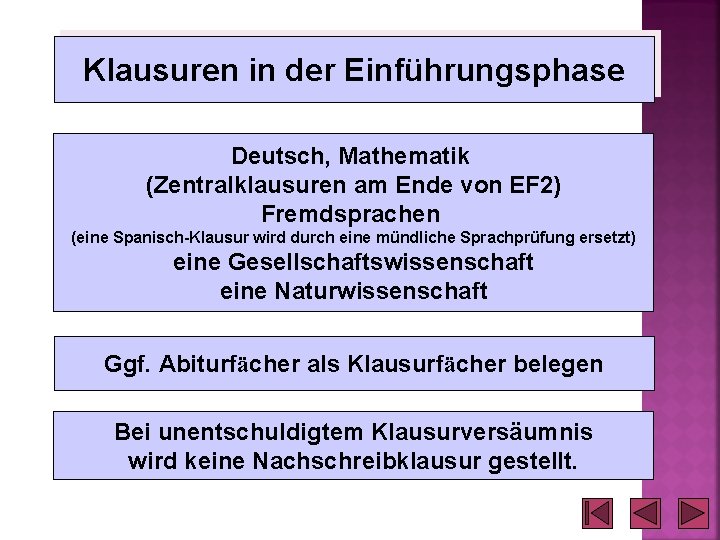 Klausuren in der Einführungsphase Deutsch, Mathematik (Zentralklausuren am Ende von EF 2) Fremdsprachen (eine