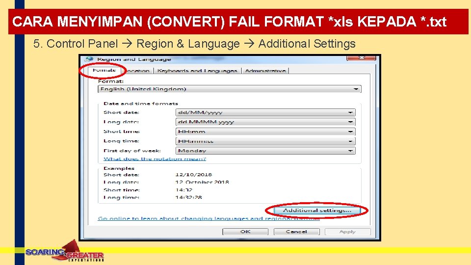 CARA MENYIMPAN (CONVERT) FAIL FORMAT *xls KEPADA *. txt 5. Control Panel Region & CARA MENYIMPAN (CONVERT) FAIL FORMAT *xls KEPADA *. txt 5. Control Panel Region &