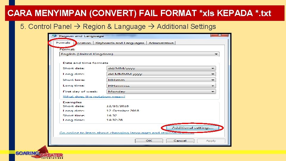 CARA MENYIMPAN (CONVERT) FAIL FORMAT *xls KEPADA *. txt 5. Control Panel Region &