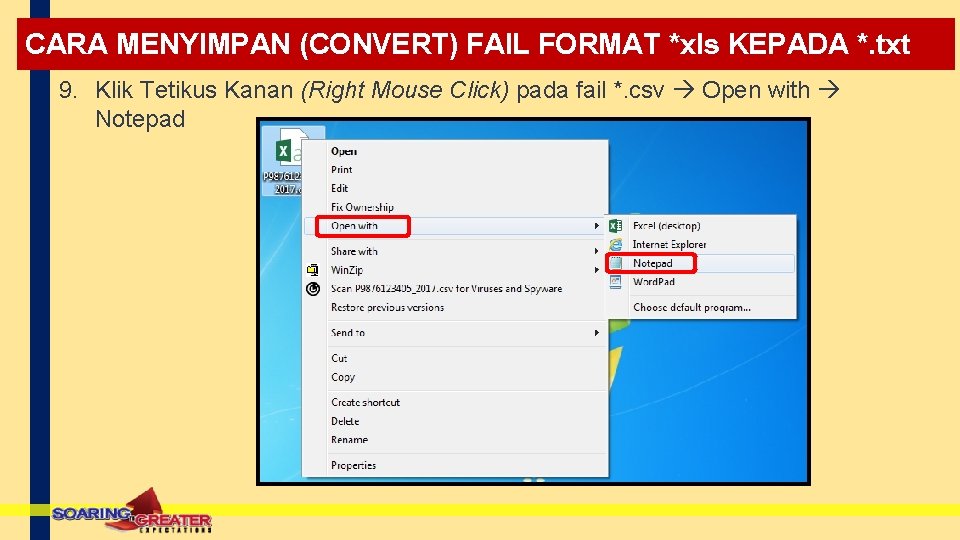 CARA MENYIMPAN (CONVERT) FAIL FORMAT *xls KEPADA *. txt 9. Klik Tetikus Kanan (Right