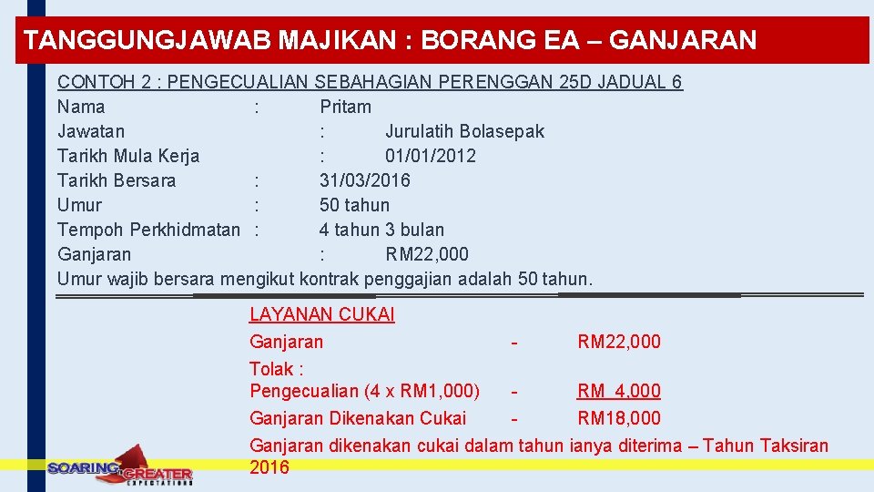 TANGGUNGJAWAB MAJIKAN : BORANG EA – GANJARAN CONTOH 2 : PENGECUALIAN SEBAHAGIAN PERENGGAN 25