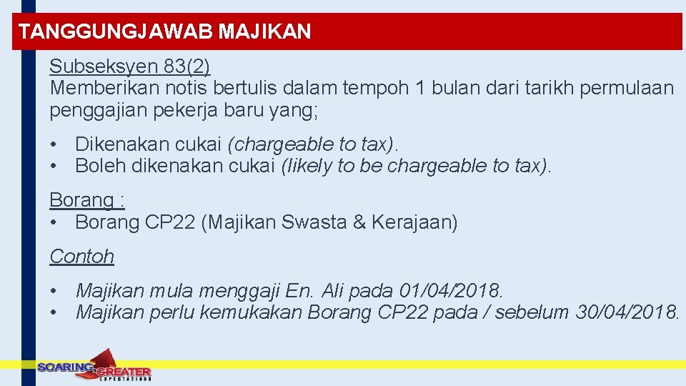 TANGGUNGJAWAB MAJIKAN Subseksyen 83(2) Memberikan notis bertulis dalam tempoh 1 bulan dari tarikh permulaan