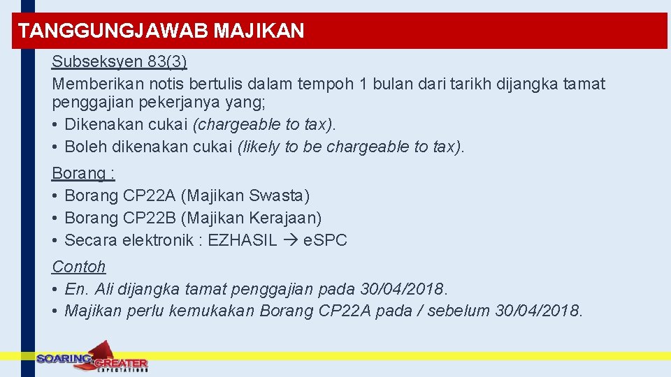 TANGGUNGJAWAB MAJIKAN Subseksyen 83(3) Memberikan notis bertulis dalam tempoh 1 bulan dari tarikh dijangka