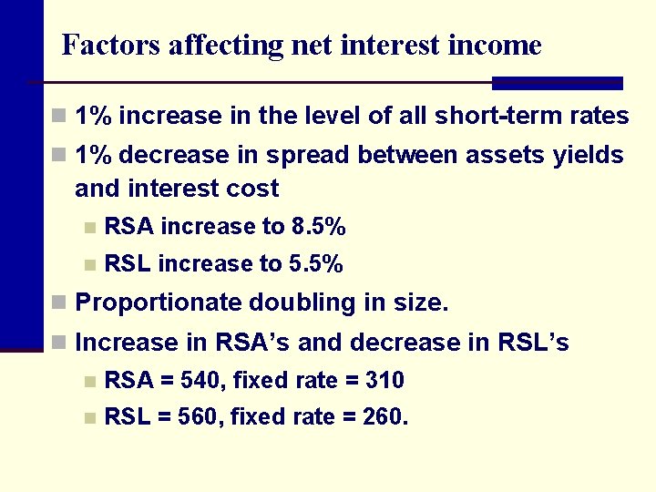 Factors affecting net interest income n 1% increase in the level of all short-term