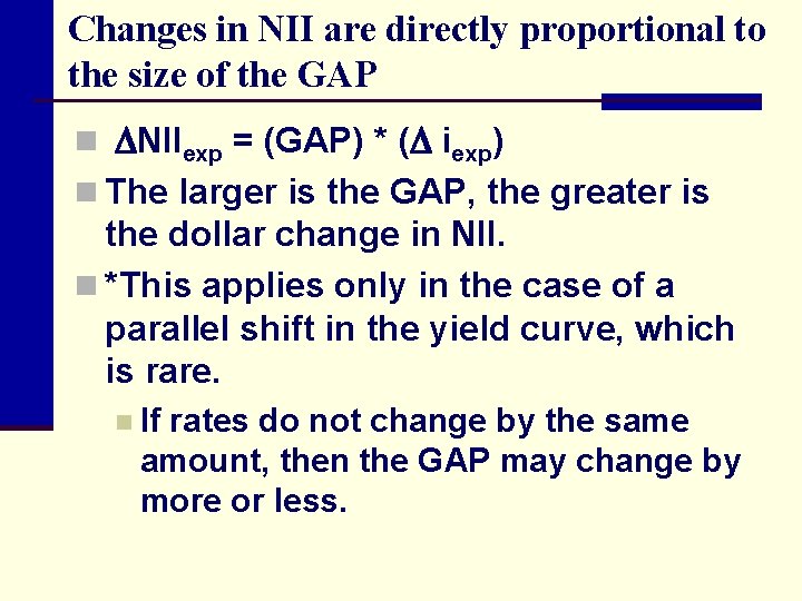 Changes in NII are directly proportional to the size of the GAP n NIIexp