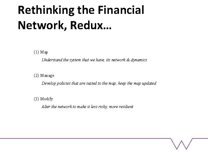 Rethinking the Financial Network, Redux… (1) Map Understand the system that we have, its