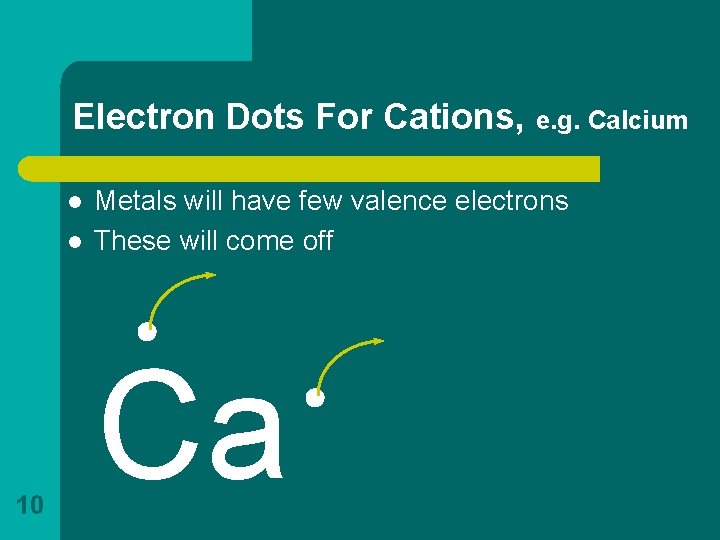 Electron Dots For Cations, e. g. Calcium l l 10 Metals will have few
