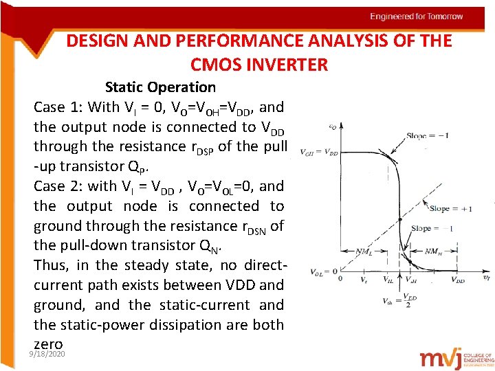 DESIGN AND PERFORMANCE ANALYSIS OF THE CMOS INVERTER Static Operation Case 1: With VI