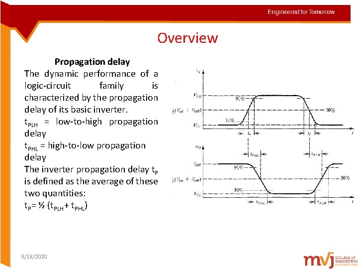 Overview Propagation delay The dynamic performance of a logic-circuit family is characterized by the