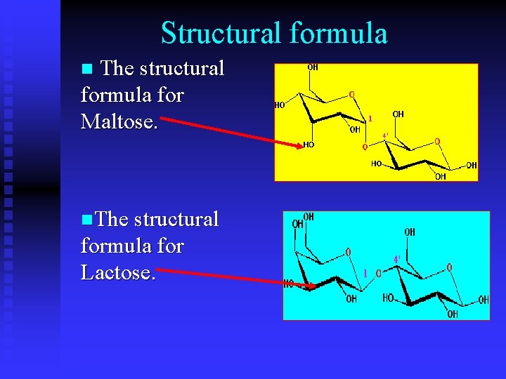 Structural formula n The structural formula for Maltose. n. The structural formula for Lactose.